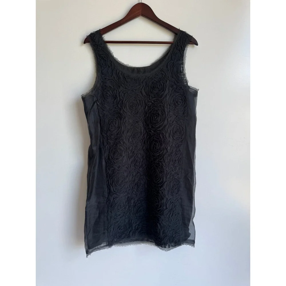 J. Crew Florette Black 100% Silk Rosette Mesh Sleeveless Cocktail Dress Women 10